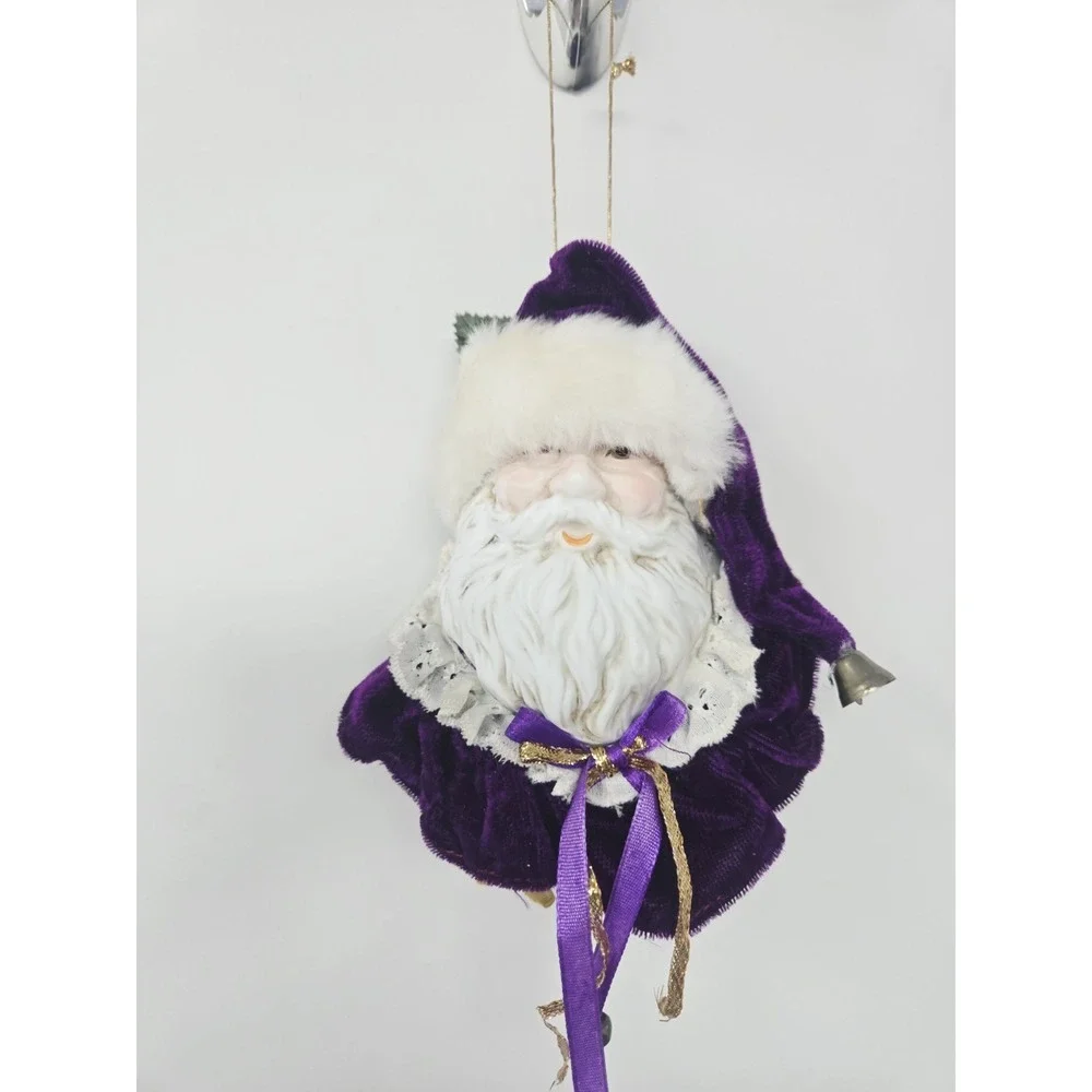 Vintage Santa Head Ornament Or Shelf Sitter White  Purple w Porcelain Face Lot 2